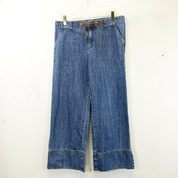 DKNY Women's Light Blue Ankle Cropped Jeans 4 Straight Cut Mid rise Drawstring - Picture 1 of 13